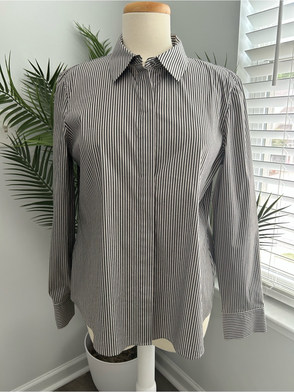 Lafayette 148 Striped Structured Blouse – Like New, Worn Once